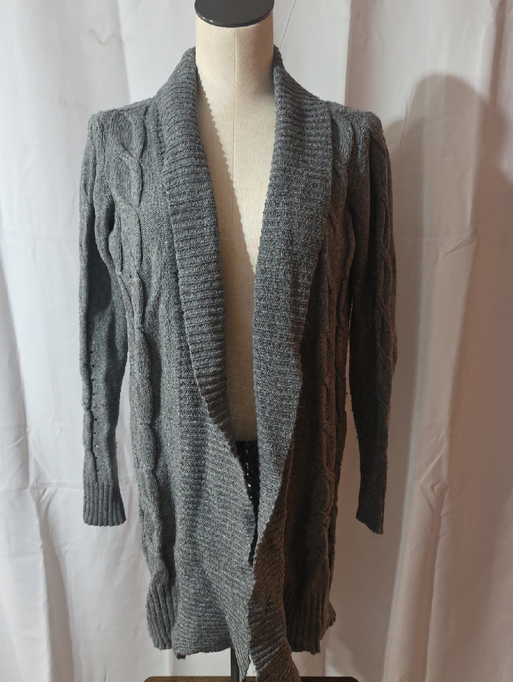 Maurices Gray Cable Knit Shawl Collar Cardigan